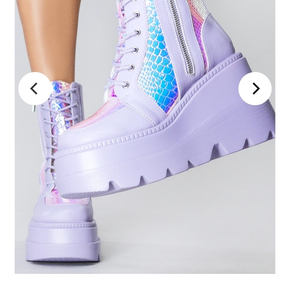 Iridescent Lavender Lace Up Platform Boots - Picture 2 of 3